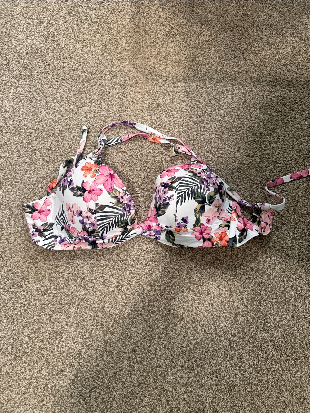 Shade Society Floral Bikini Top - Pink, Purple & Green